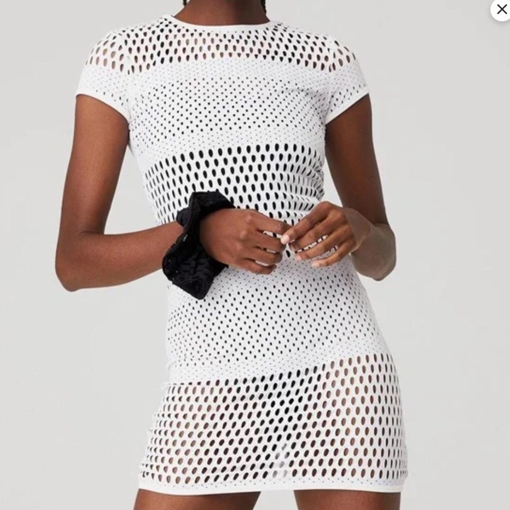 ALO Yoga white mesh dress, small, cap sleeves